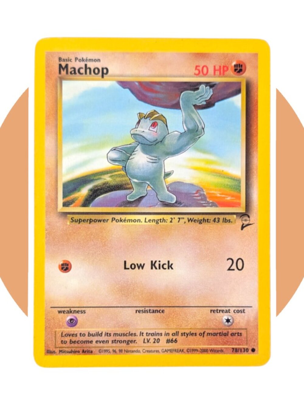 Base Set 2 Pokemon Card (A49): Machop 78/130, Mitsuhiro Arita